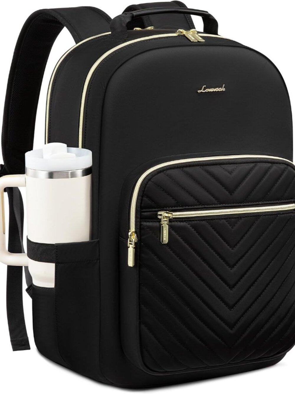 Chic Quilted Laptop Backpack with Tumbler Holder for Women